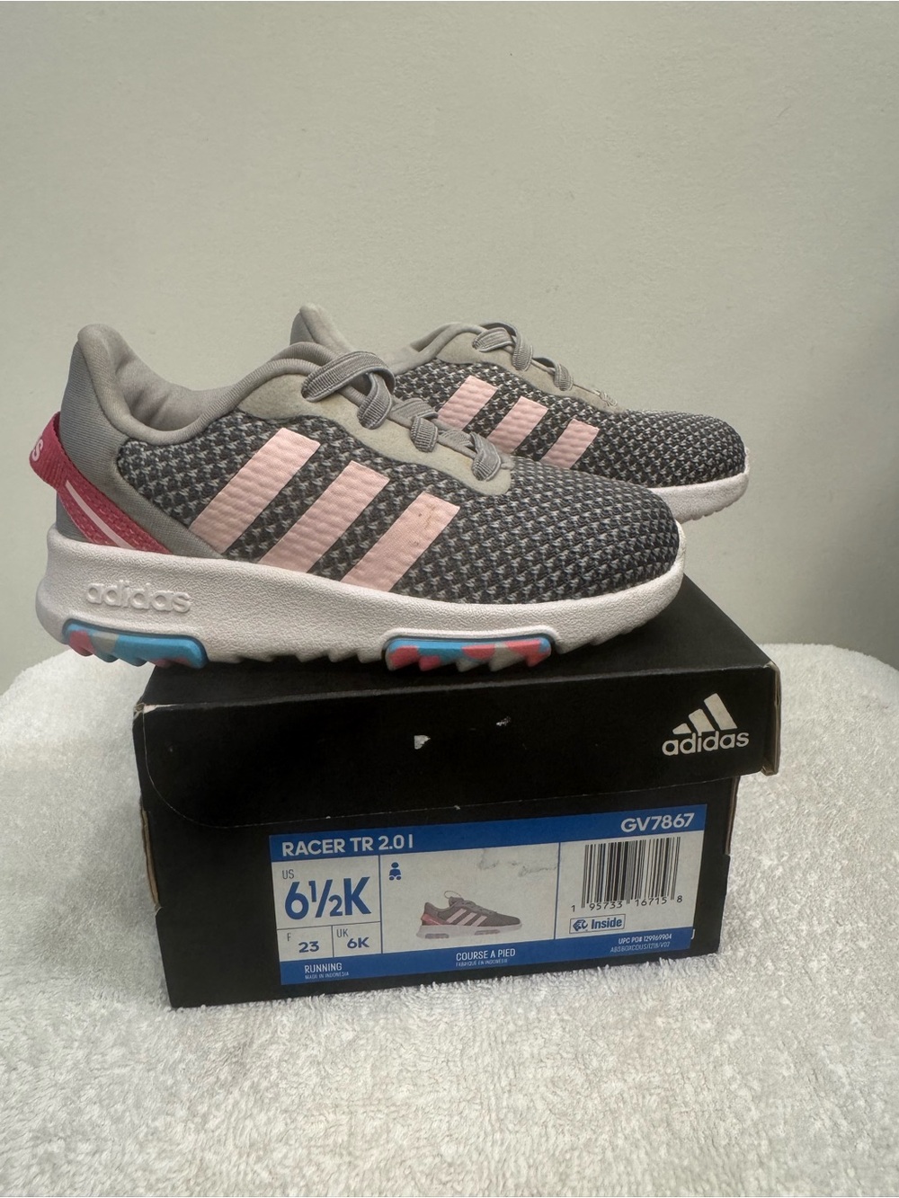 adidas Kids Gray and Pink Knit Runner Sneakers